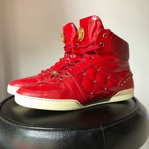 Versace Quilted Red Patent Leather Hi-Top Sneaker